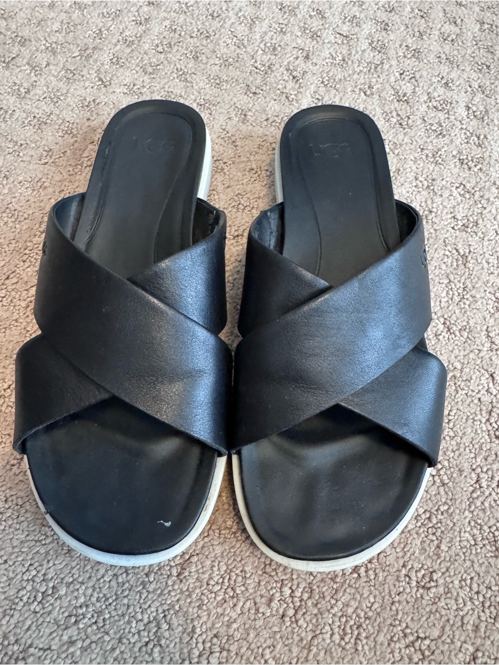 UGG Women's Black Crisscross Leather Slide Sandals